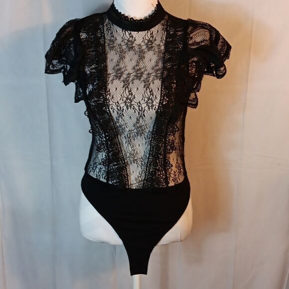 Haute Monde Tops - Haute Monde Lace High Neck Body Suit